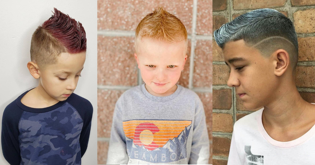 Corte de cabelo infantil para um menino. penteado elegante e moderno.  cuidados com o cabelo da criança. cabelo curto.